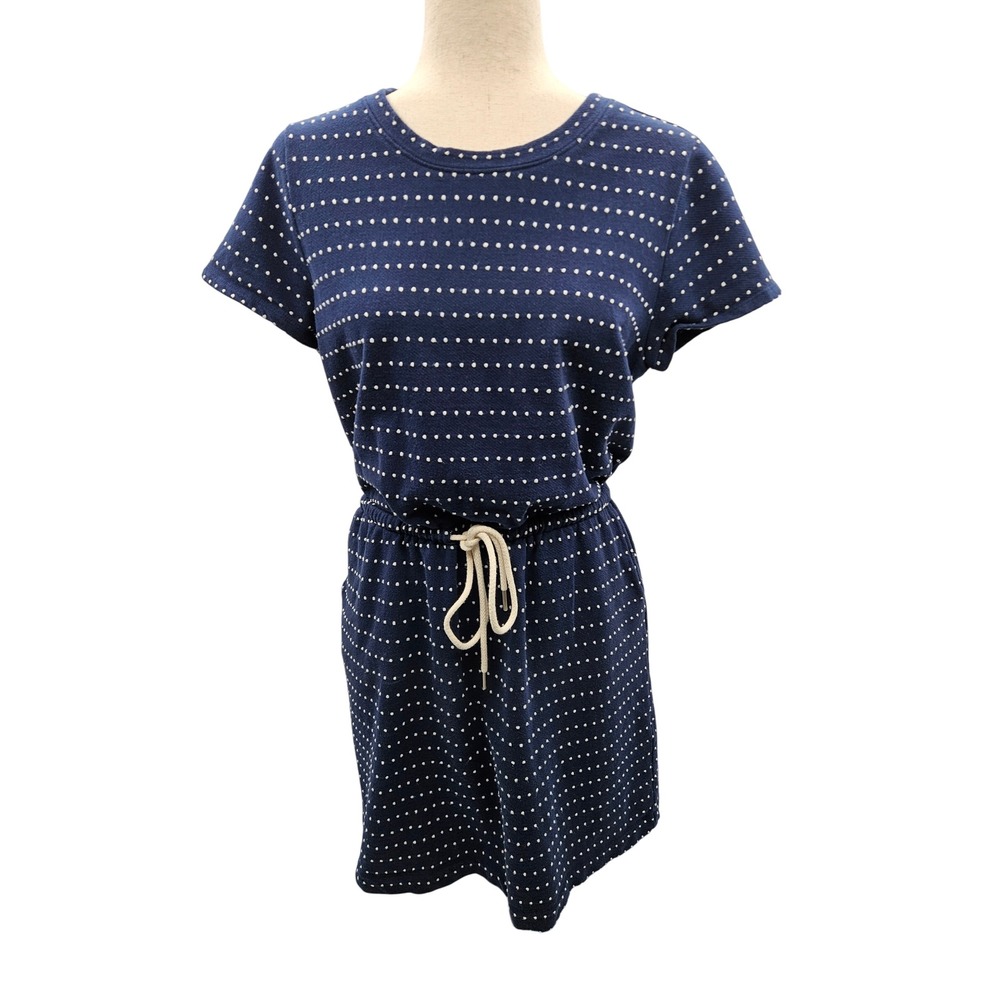 Lou & Grey Navy Blue Polka Dot Drawstring Waist Pocket T-Shirt Dress Medium